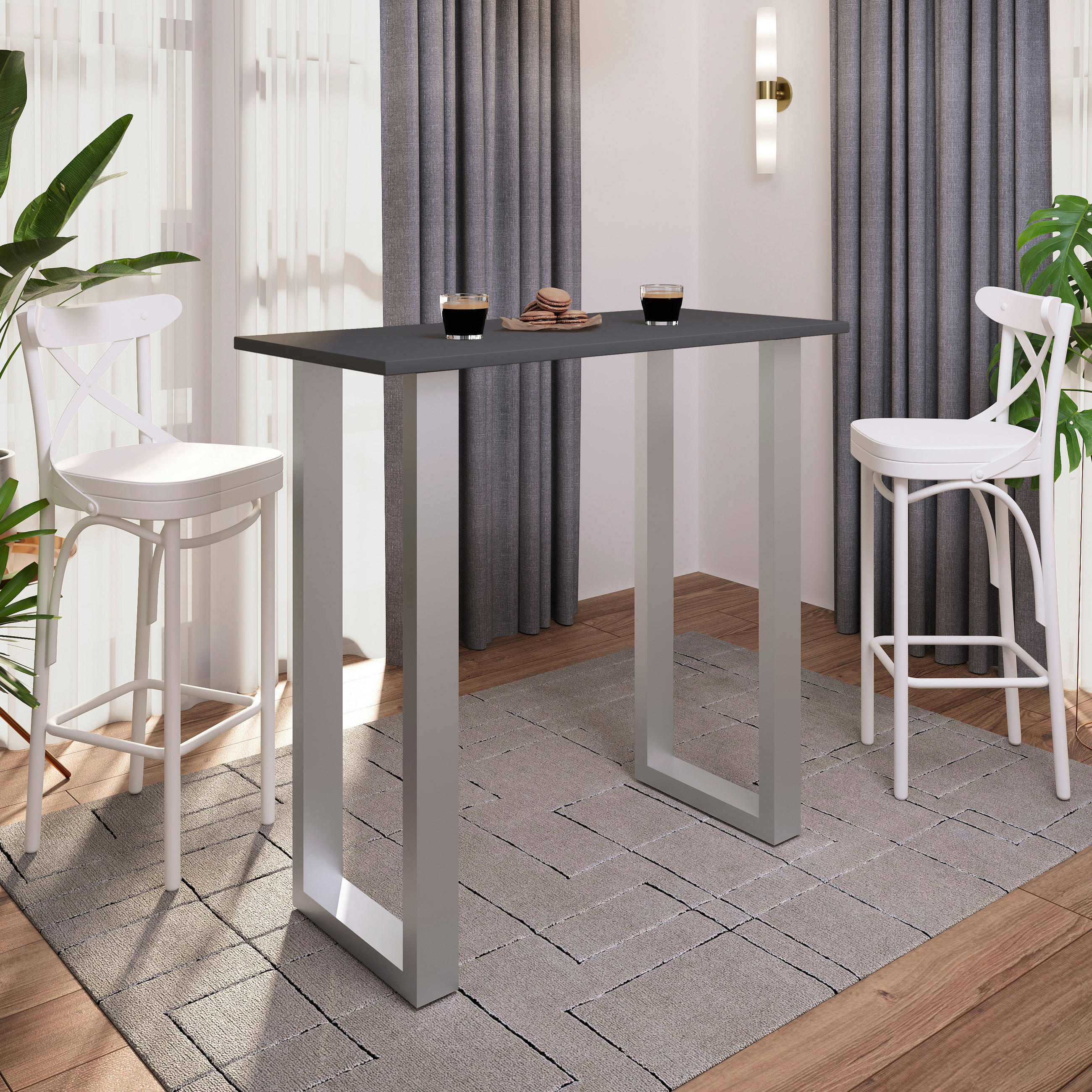BARTISCH rechteckig Silberfarben, Anthrazit  - Anthrazit/Silberfarben, KONVENTIONELL, Holzwerkstoff/Metall (110/102/50cm)