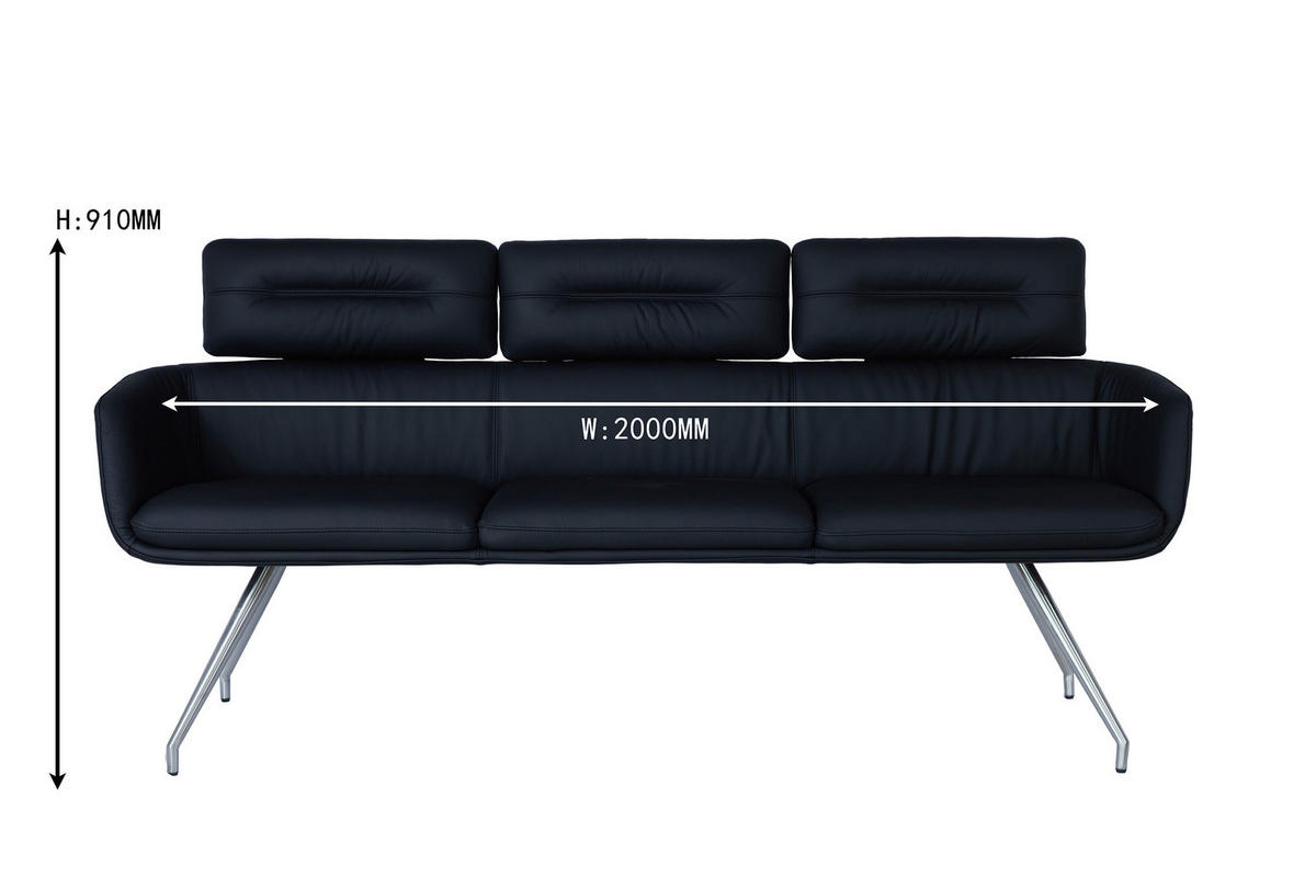 SITZBANK 200/92,5/67 cm Echtleder Schwarz, Edelstahlfarben  - Edelstahlfarben/Schwarz, Design, Leder/Metall (200/92,5/67cm) - Dieter Knoll