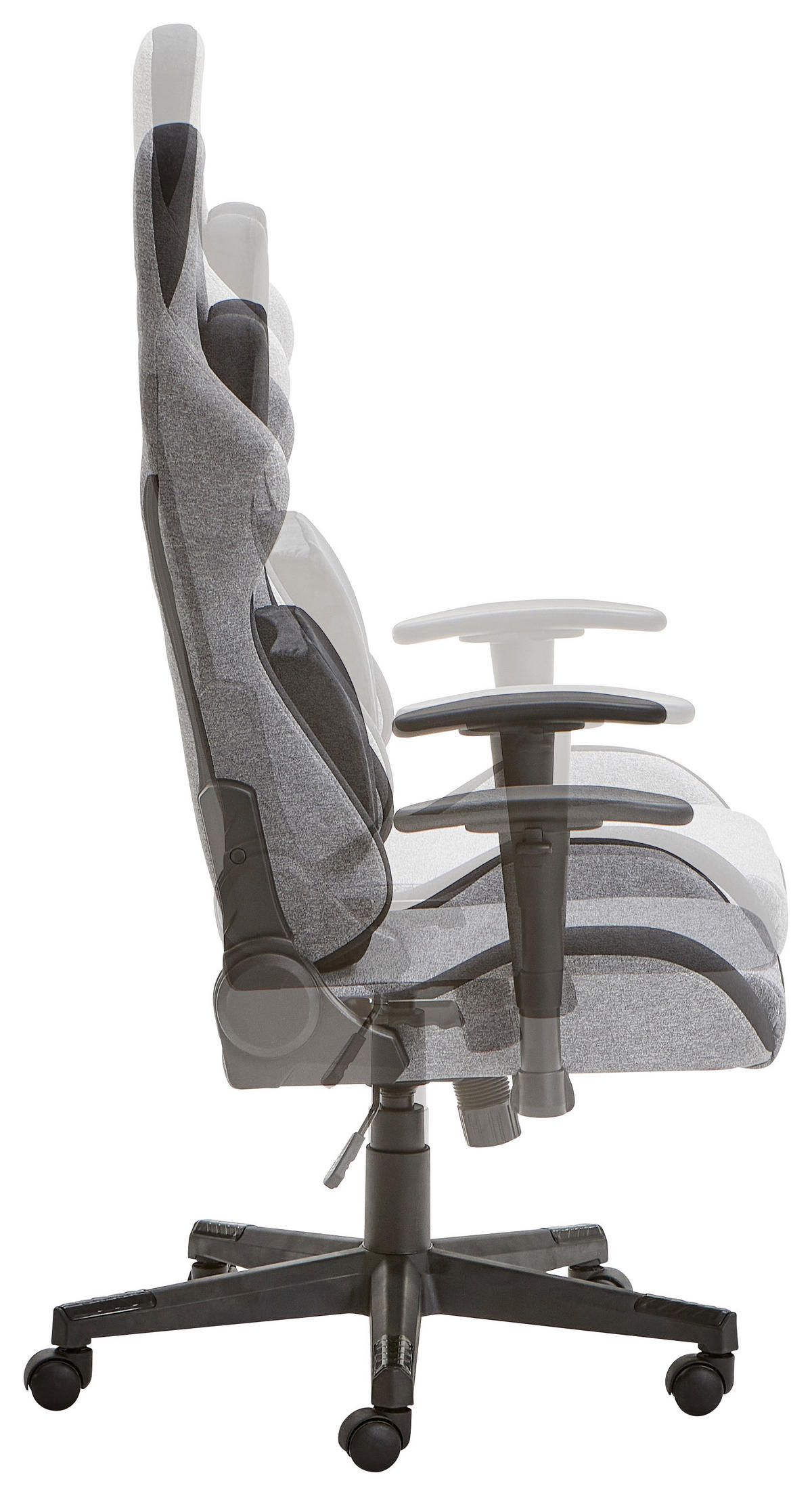 GAMINGSTUHL  in Samt, Webstoff Grau, Schwarz  - Schwarz/Grau, MODERN, Kunststoff/Textil (55/127/68cm) - Livetastic