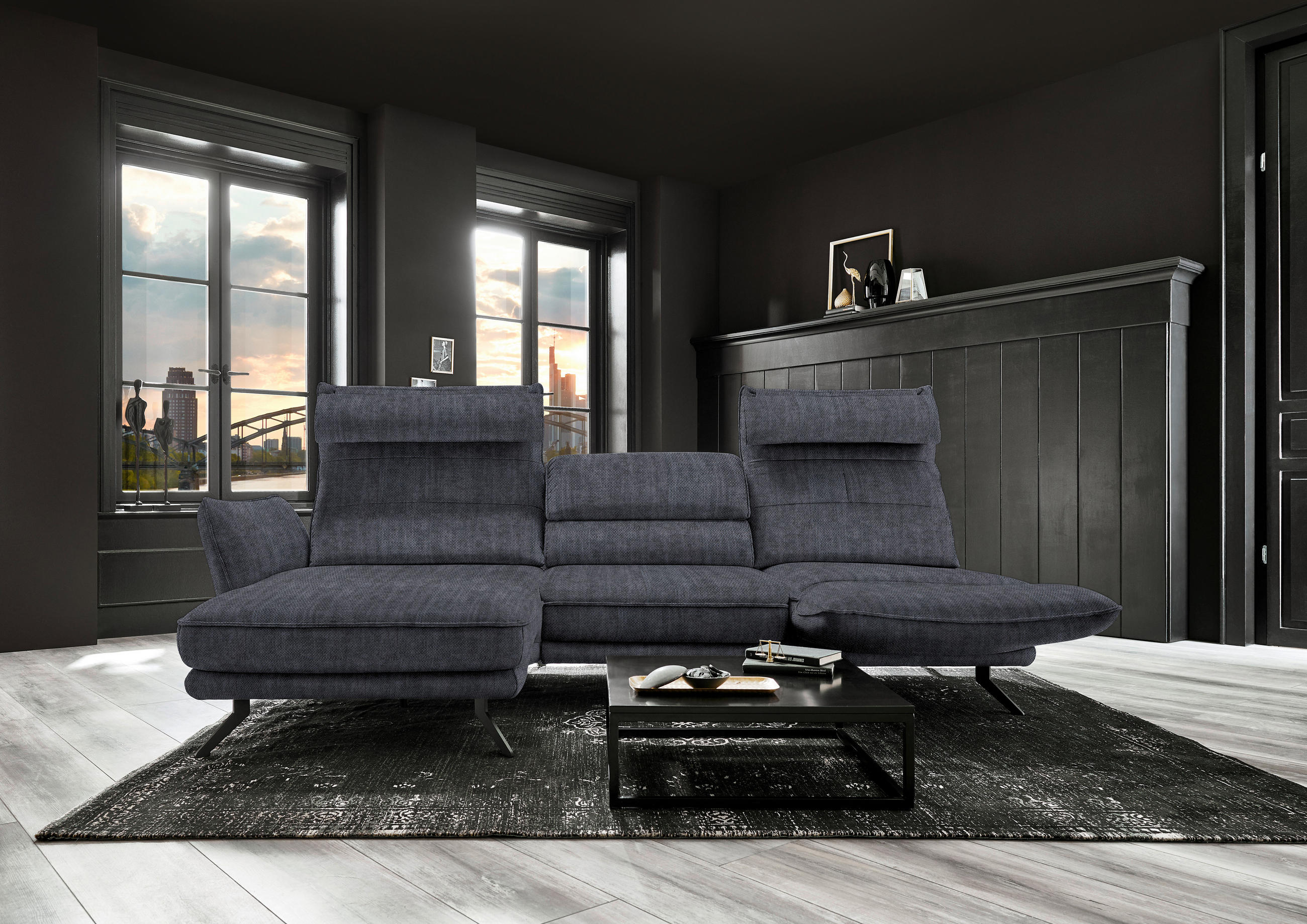 ECKSOFA in Velours Grau  - Schwarz/Grau, Design, Textil/Metall (153/283cm) - Valdera