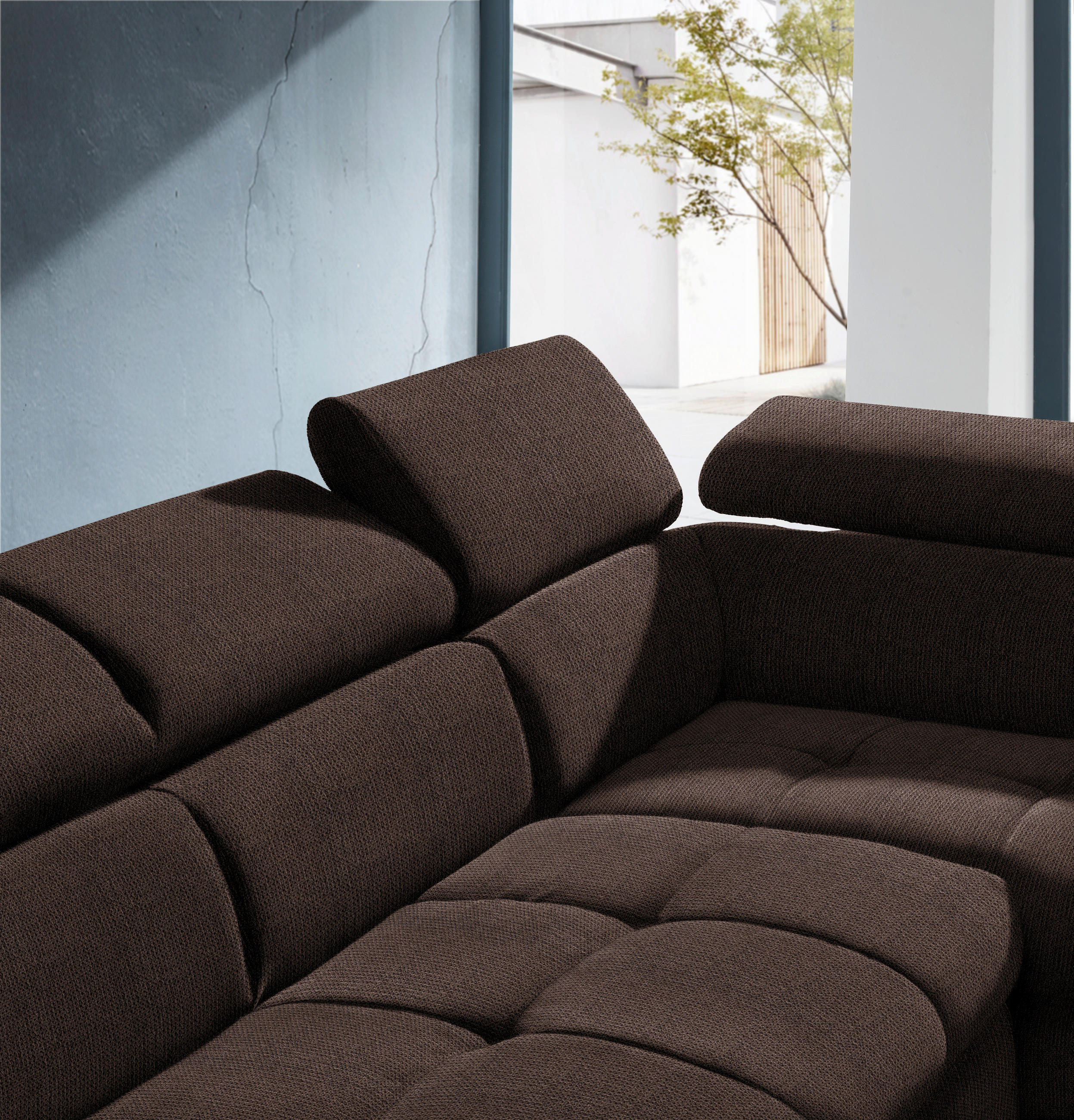 Thumbnail - Stylife Ecksofa, Dunkelbraun, Textil, 4-Sitzer, Ottomane rechts, L-Form, 279x210 cm, Stoffauswahl, seitenverkehrt erhält...