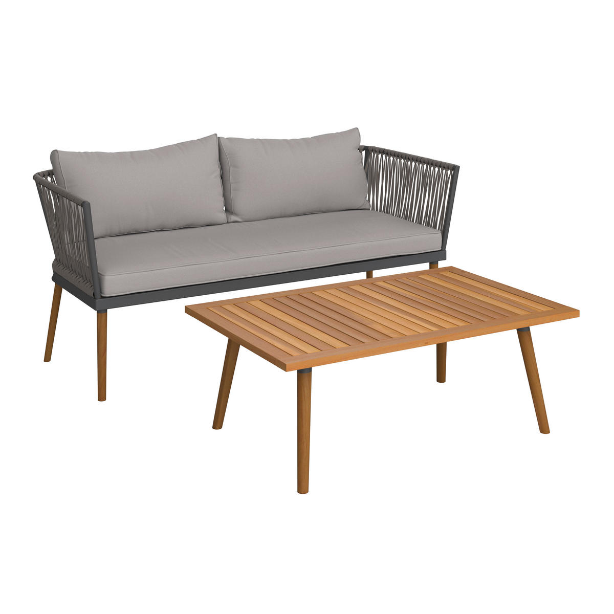 GARTENSET Webstoff Akazie massiv Eisen  - Schwarz/Akaziefarben, MODERN, Holz/Textil (110/161,7/40/75,8/70/77cm) - Ambia Garden