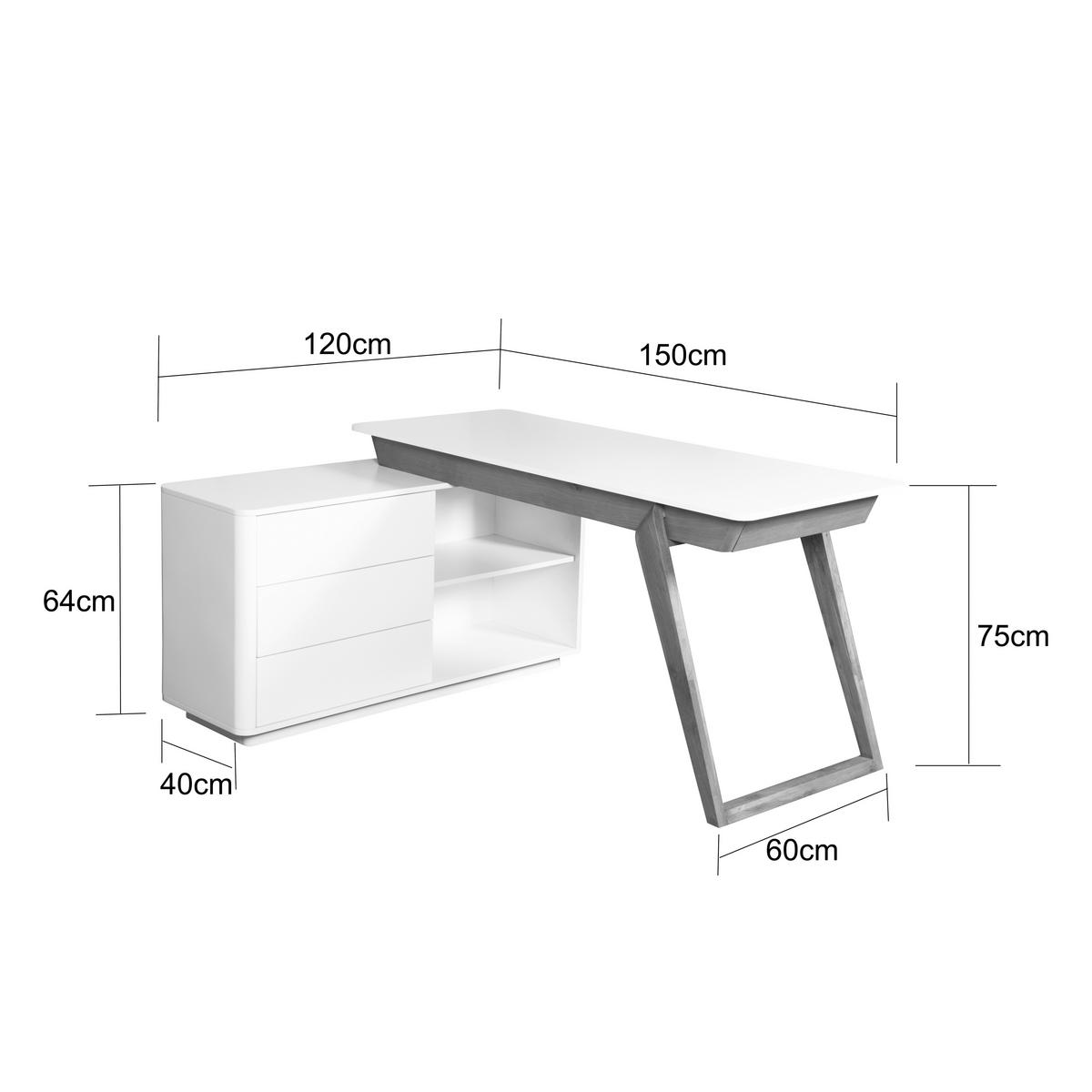 SAROKÍRÓASZTAL  - tölgyfa színű/fehér, Modern, faalapú anyag/fa (150/120/75cm) - Livetastic