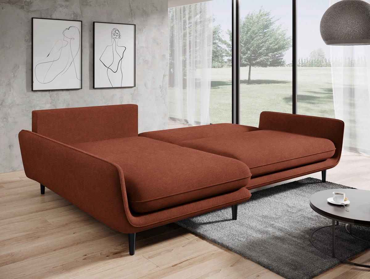 ECKSOFA in Velours Terracotta  - Terracotta/Schwarz, Design, Holz/Textil (167/260cm) - Welnova