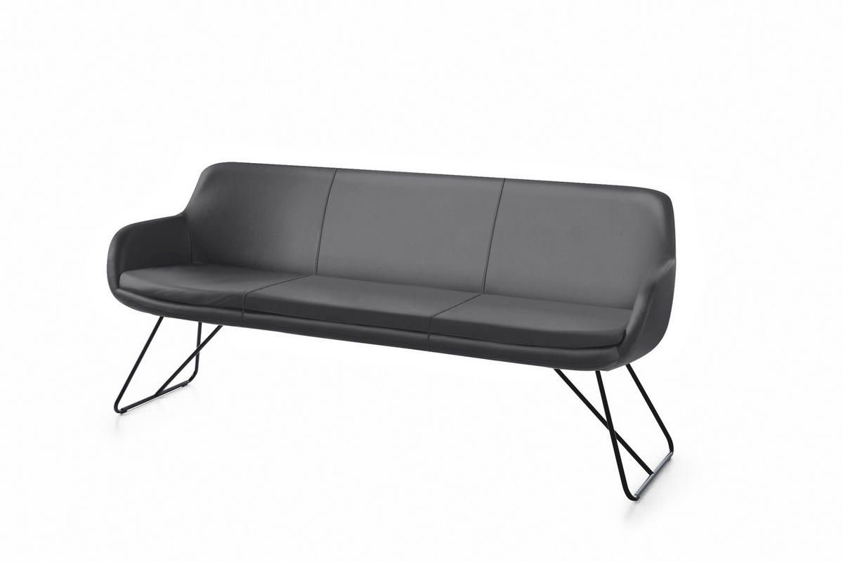 SITZBANK 180/87/65 cm Echtleder Dunkelgrau Metall  - Dunkelgrau/Schwarz, Design, Leder/Metall (180/87/65cm) - Musterring