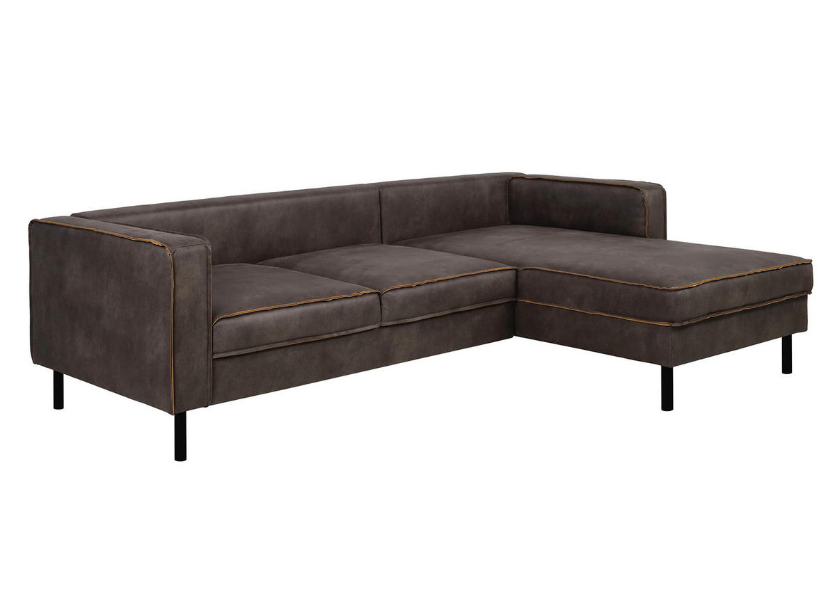 ECKSOFA WATKINS Dunkelgrau Echtleder Lederlook, Mikrofaser  - Dunkelgrau/Schwarz, MODERN, Leder/Textil (232/161cm) - Trendmanufaktur