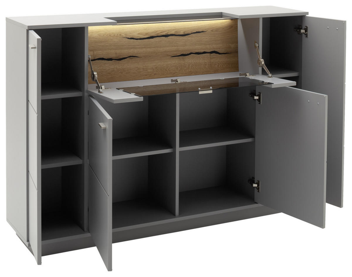 HIGHBOARD  in 160/113/38 cm  - Eichefarben/Grau, Design, Glas/Holzwerkstoff (160/113/38cm) - MID.YOU