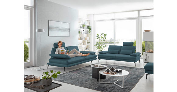 3-SITZER-SOFA in Leder Blau - Blau/Schwarz, Design, Leder/Metall (222/86/104cm) - Dieter Knoll