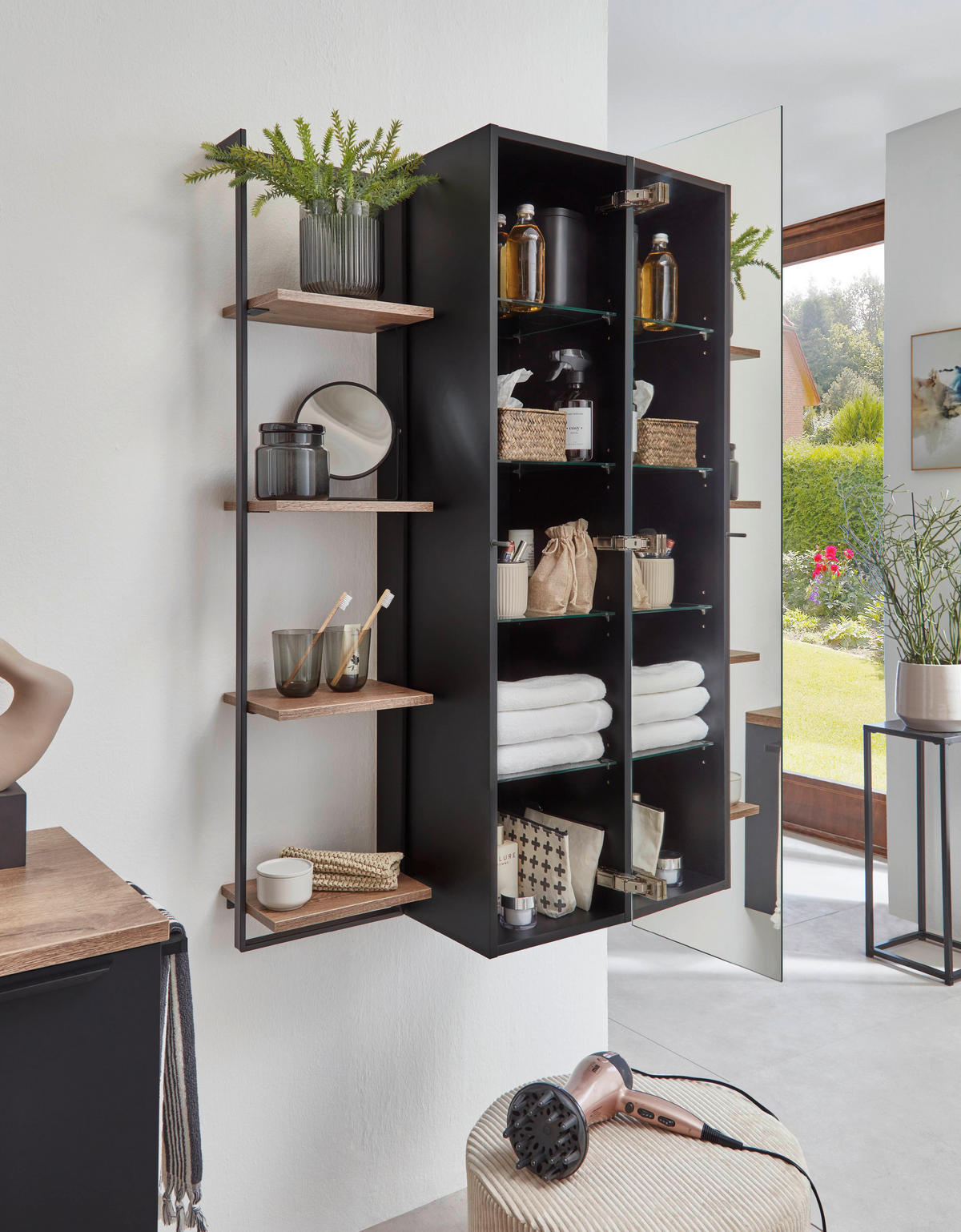 BADEZIMMER 3-teilig  in 81 cm  - Edelstahlfarben/Weiß Hochglanz, MODERN, Holzwerkstoff/Stein (81cm) - Nobilia