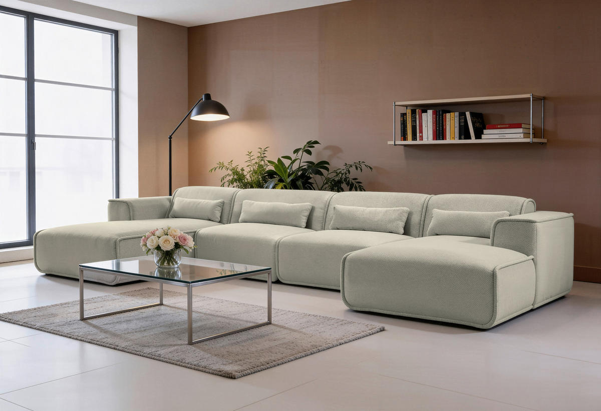 WOHNLANDSCHAFT LOMOCO MATEO Grau Flachgewebe  - Schwarz/Grau, Design, Kunststoff/Textil (165/386/165cm) - Lomoco