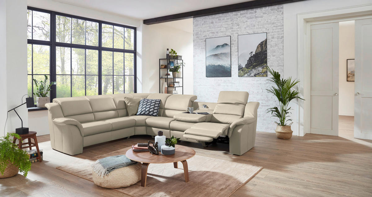 ECKSOFA  in Echtleder Seidengrau  260/324 cm  - Seidengrau/Schwarz, KONVENTIONELL, Leder/Kunststoff (260/324cm) - Cantus
