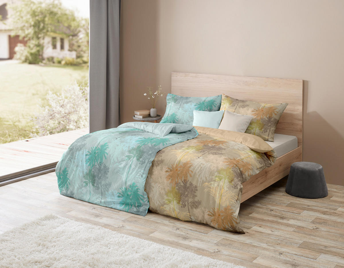 POSTELJNINA MIAMI 140/200 cm mako saten siva, turkizna, pastelno modra  - turkizna/pastelno modra, Konvencionalno, tekstil (140/200cm) - Fleuresse