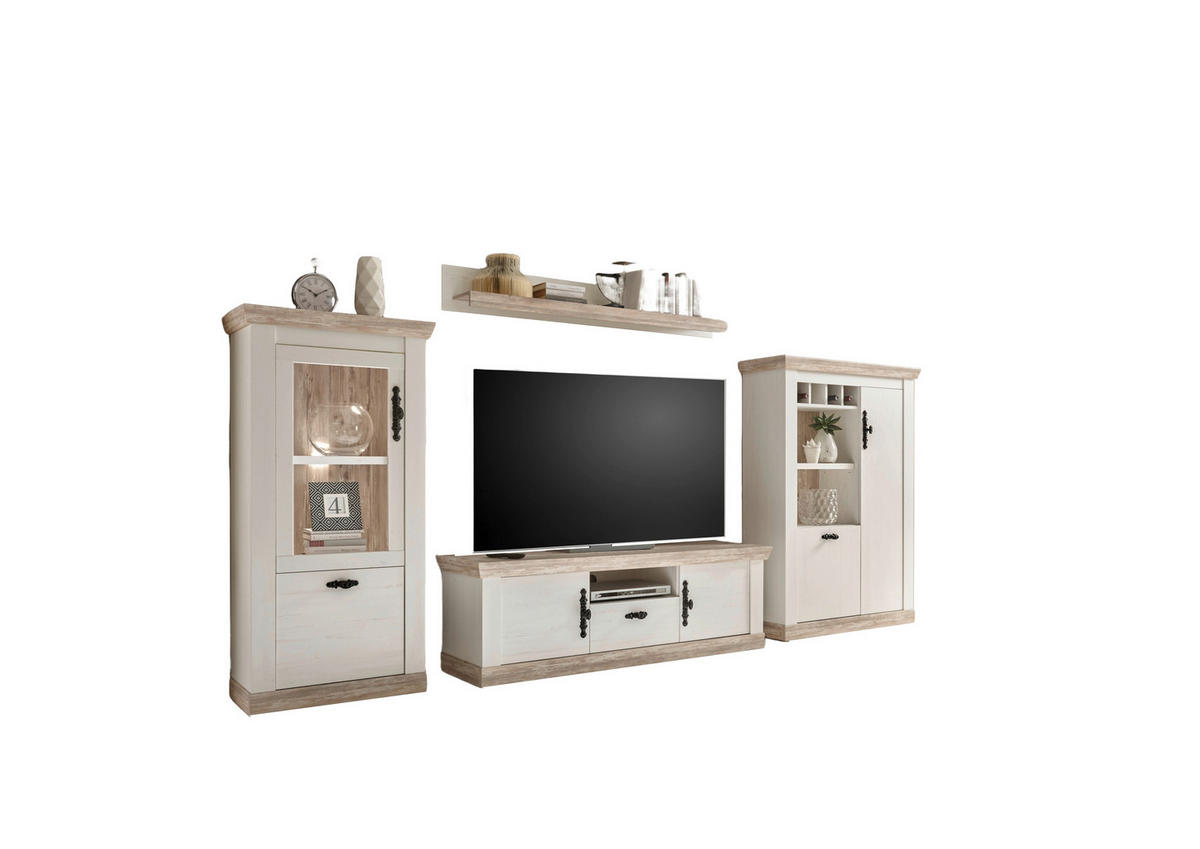 WOHNWAND 4-teilig  in Pinienfarben, Hellbraun  352/170/44 cm  - Hellbraun/Eichefarben, Design, Holzwerkstoff/Metall (352/170/44cm) - MID.YOU