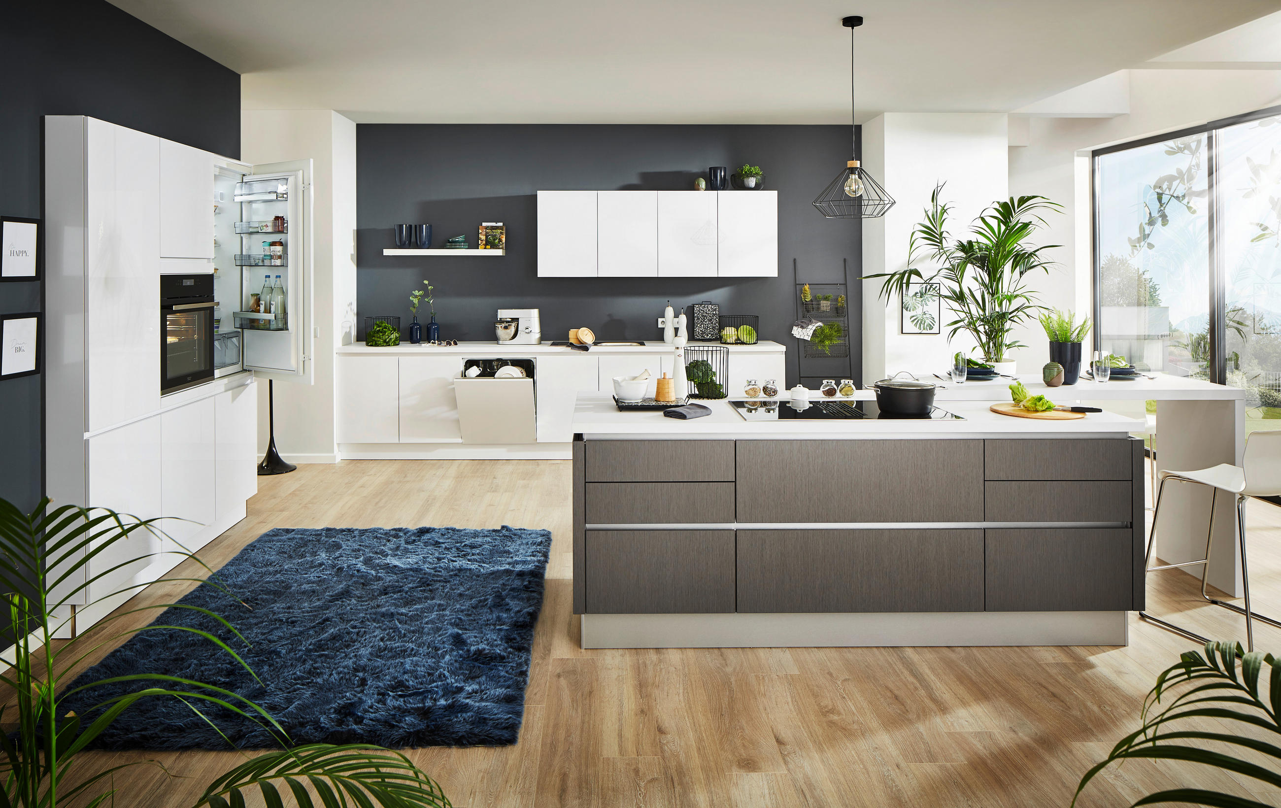 EINBAUKÜCHE LASER BRILLANT  - Weiß/Grau, Design, Holzwerkstoff - Moderano
