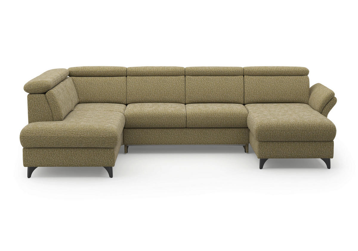 WOHNLANDSCHAFT GLENDALE E Olivgrün Chenille  - Schwarz/Olivgrün, KONVENTIONELL, Textil/Metall (193/321/166cm) - Sit & More