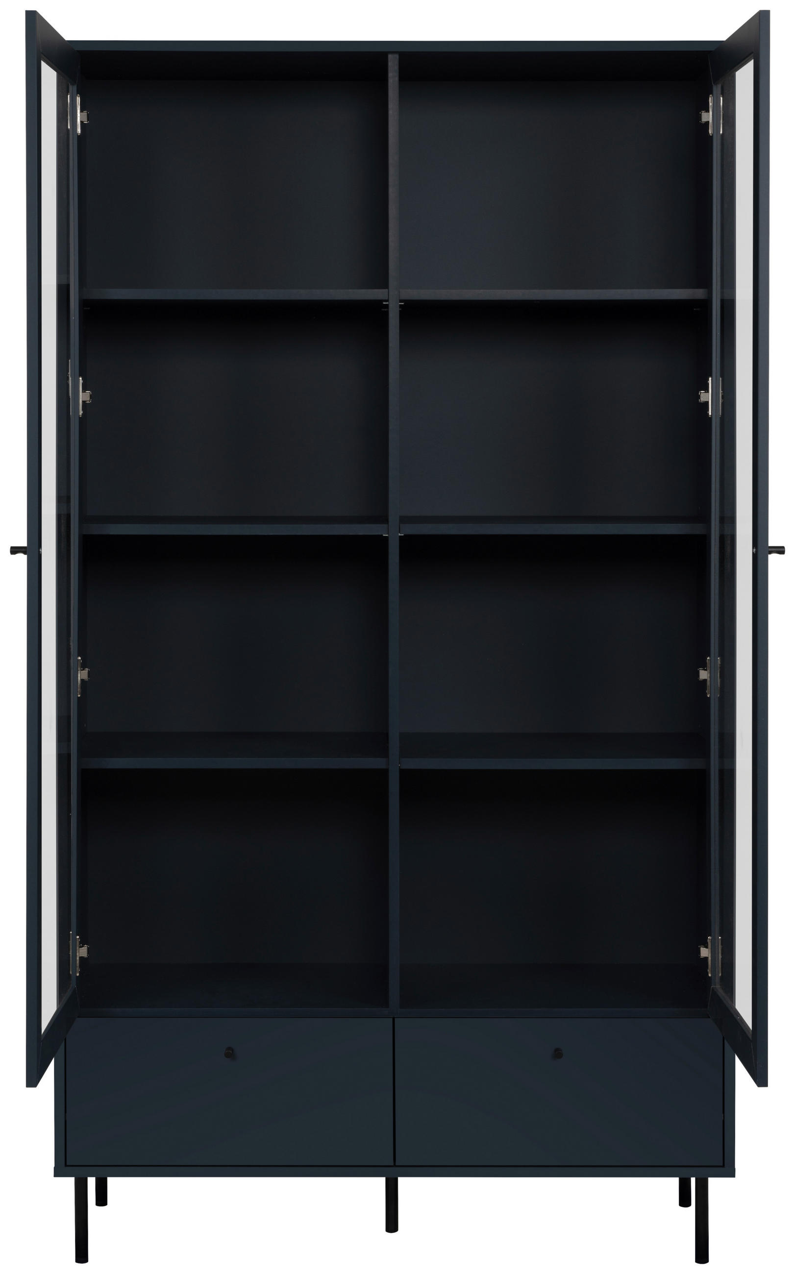 Thumbnail - Mid.you Vitrine, Blau, Glas, Holzwerkstoff, 6 Fächer, 2 Schubladen, 100x183x40 cm, stehend, Wohnzimmer, Wohnwände, Vitri...