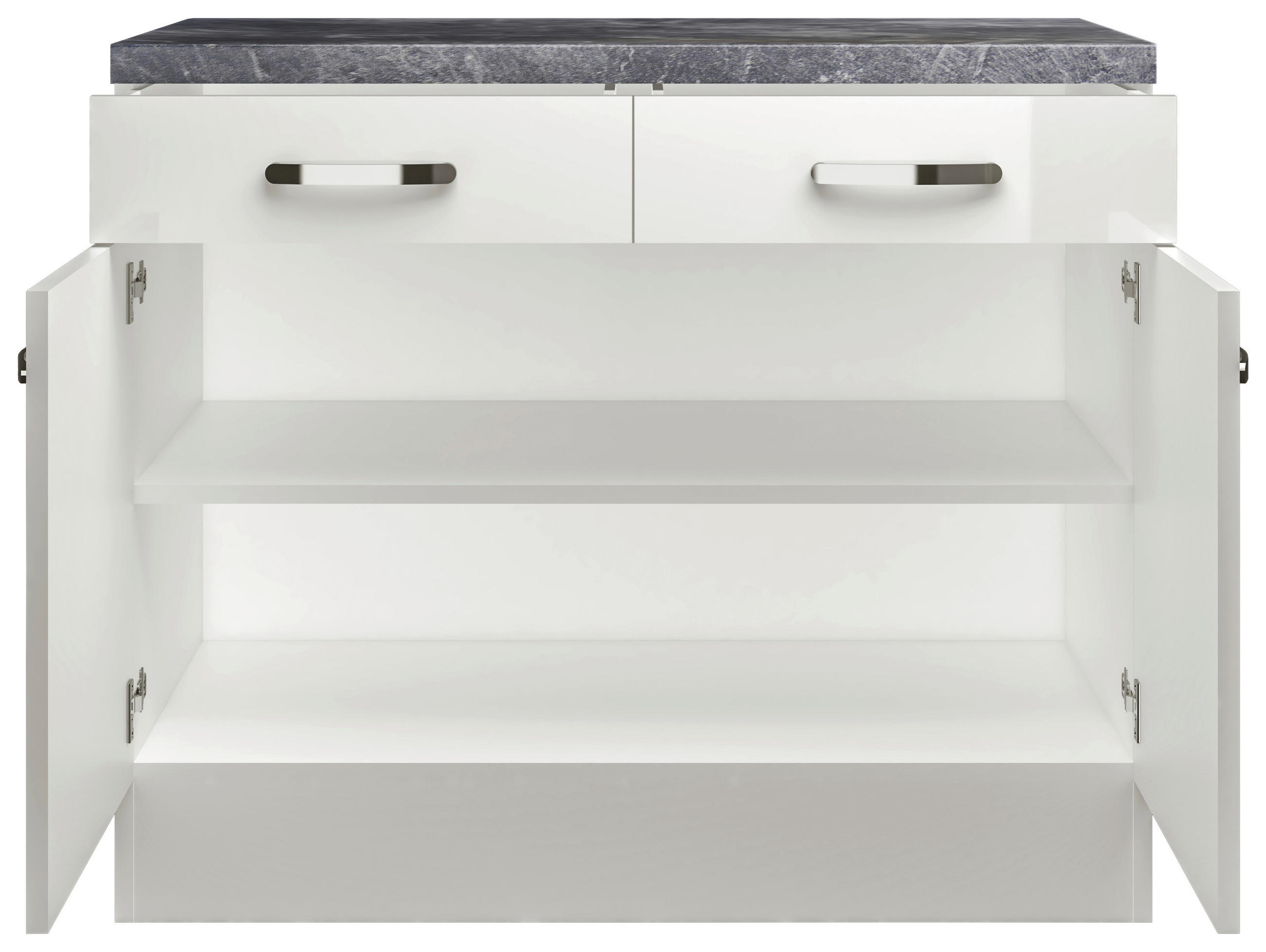 KÜCHENUNTERSCHRANK 100/86/60 cm  in Weiß, Weiß Hochglanz  - Schieferfarben/Edelstahlfarben, MODERN, Holzwerkstoff/Metall (100/86/60cm) - FlexWell