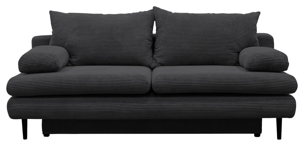 SCHLAFSOFA Cord Dunkelgrau  - Dunkelgrau/Schwarz, Design, Holz/Textil (202/85/99cm) - P & B