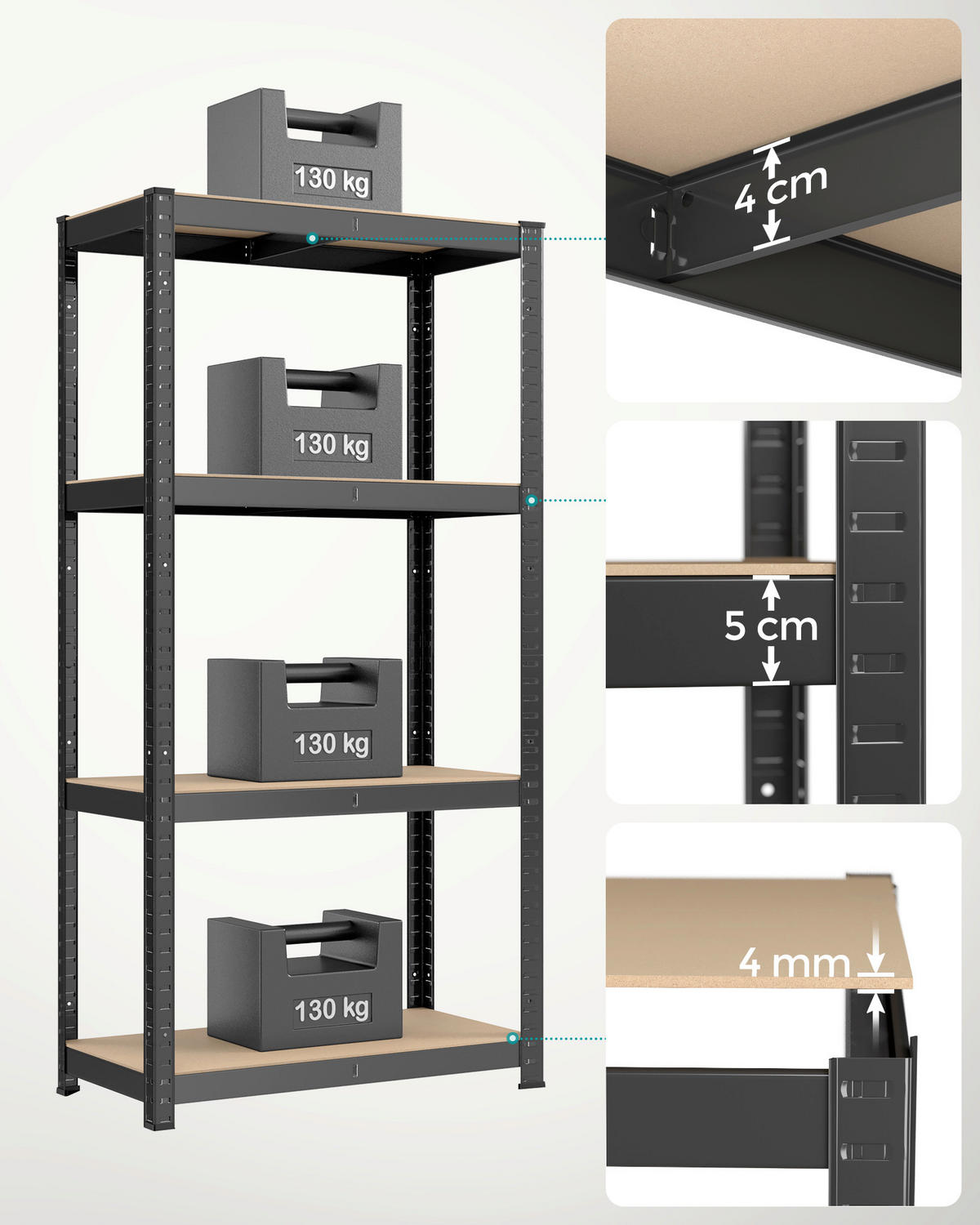 SCHWERLASTREGAL 80/160/40 cm  - Schwarz/Naturfarben, Trend, Holzwerkstoff/Metall (80/160/40cm) - Boxxx
