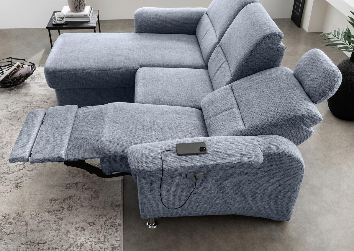 ECKSOFA in Chenille Hellblau  - Chromfarben/Hellblau, Modern, Textil/Metall (165/231cm) - Livetastic
