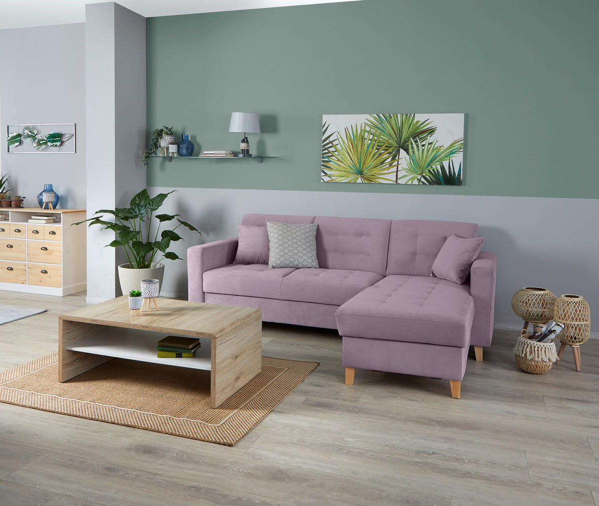 ECKSOFA Flieder Samt  - Flieder/Naturfarben, Design, Holz/Textil (231/160cm) - Livetastic