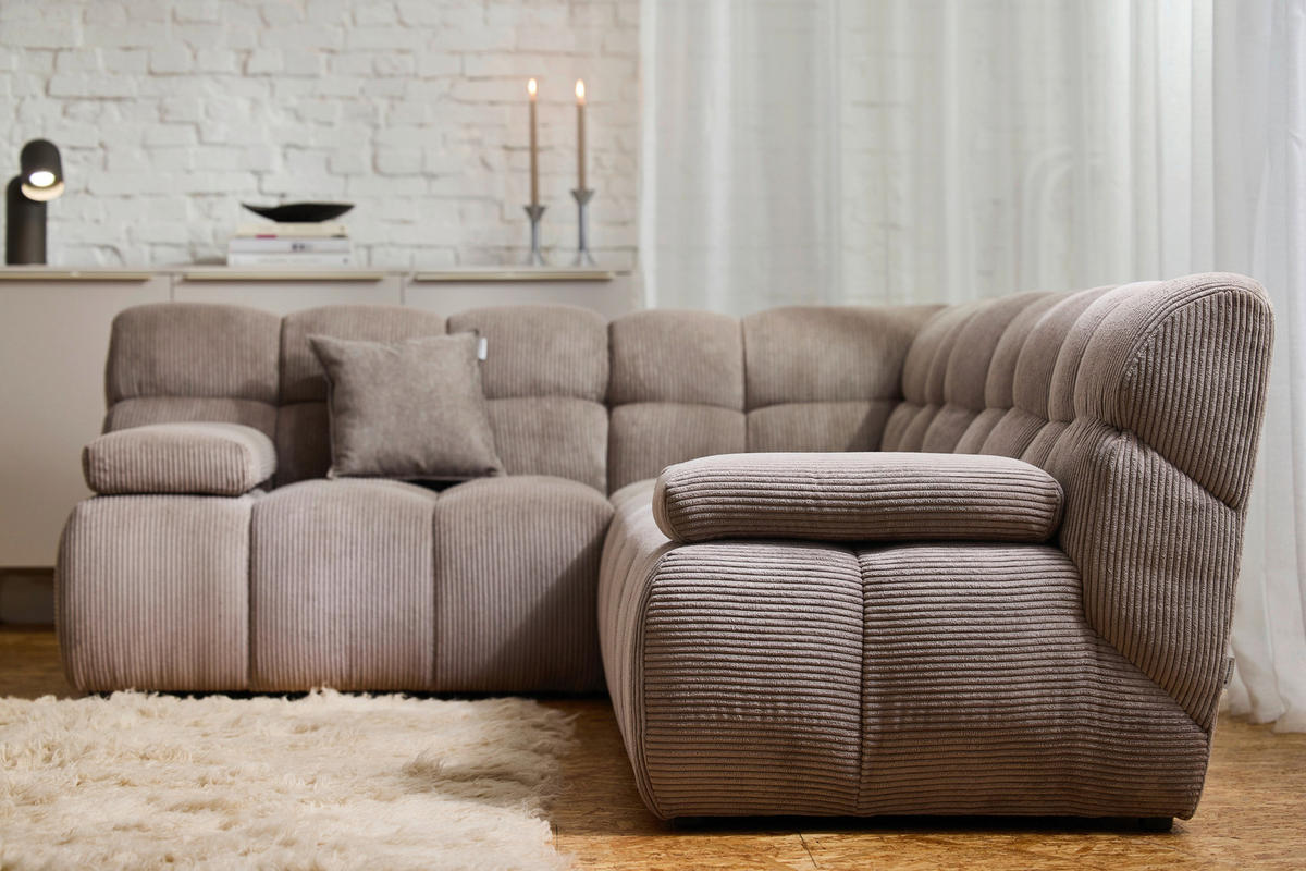 ECKSOFA Braun Cord Rücken echt  - Schwarz/Braun, KONVENTIONELL, Kunststoff/Textil (195/265cm) - Tom Tailor