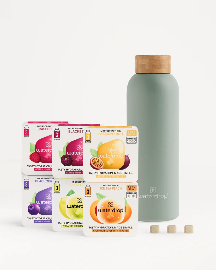Starter Set Microdrink Steel 600 L  - Olivgrün, Trend, Naturmaterialien/Metall (600ml) - waterdrop