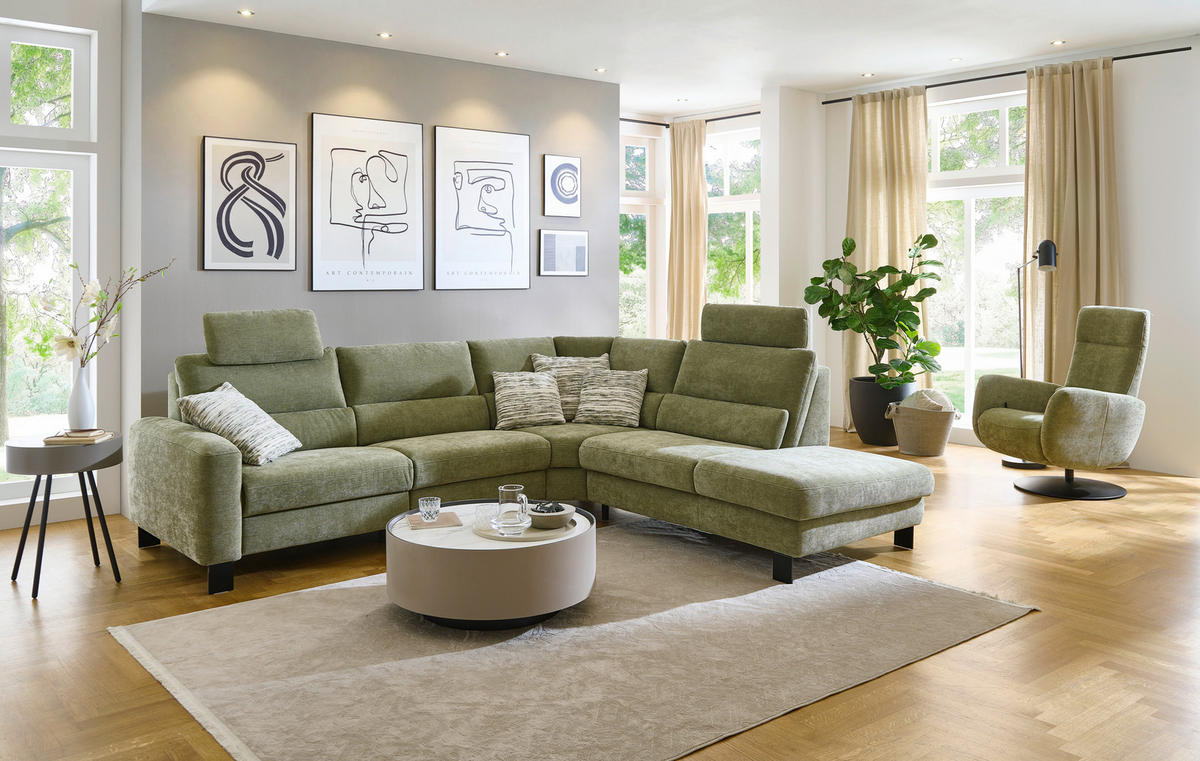 ECKSOFA Olivgrün Chenille  - Schwarz/Olivgrün, Design, Textil/Metall (285/248cm) - Beldomo Comfort