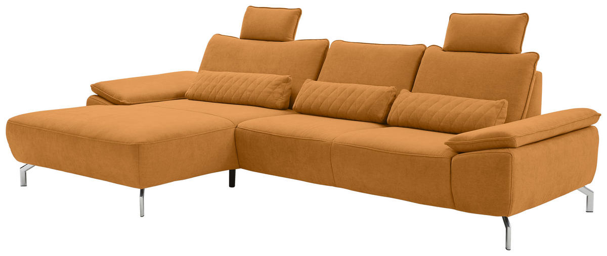 ECKSOFA MR 270 Currygelb Chenille  - Chromfarben/Currygelb, Design, Textil/Metall (181/335cm) - Musterring