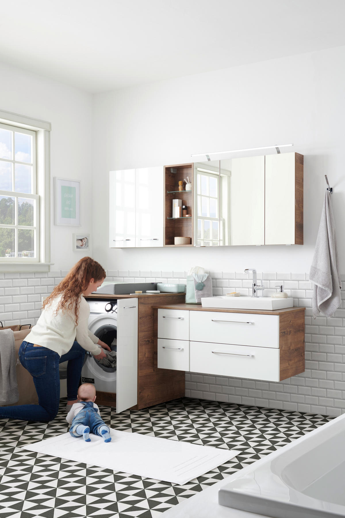 BADEZIMMER  in 180 cm  - Chromfarben/Weiß Hochglanz, Design, Glas/Keramik (180cm) - Sadena