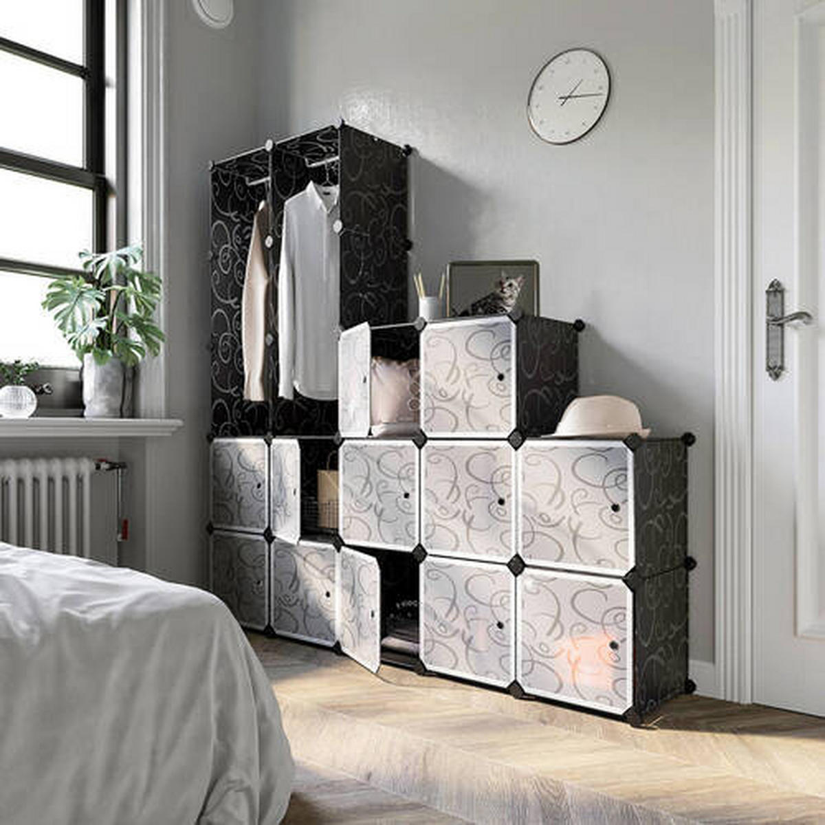 KOMBINÁCIA REGÁLOV, sivá, čierna, biela, železo, 143/178/36 cm - čierna/sivá, Basics, kov/plast (143/178/36cm) - Boxxx