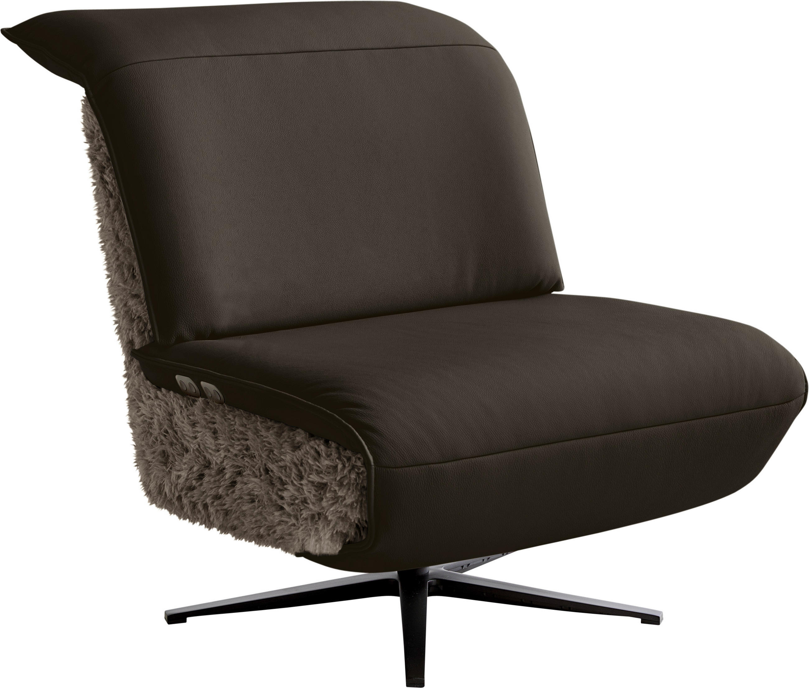 SESSEL Hochflor Echtleder Dunkelbraun  - Dunkelbraun/Schwarz, Design, Leder/Textil (84/65/91cm) - Koinor