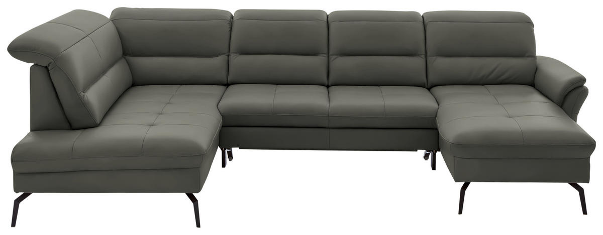 WOHNLANDSCHAFT  in Echtleder Grau  - Schwarz/Grau, Design, Leder/Metall (206/336/181cm) - Beldomo Speed