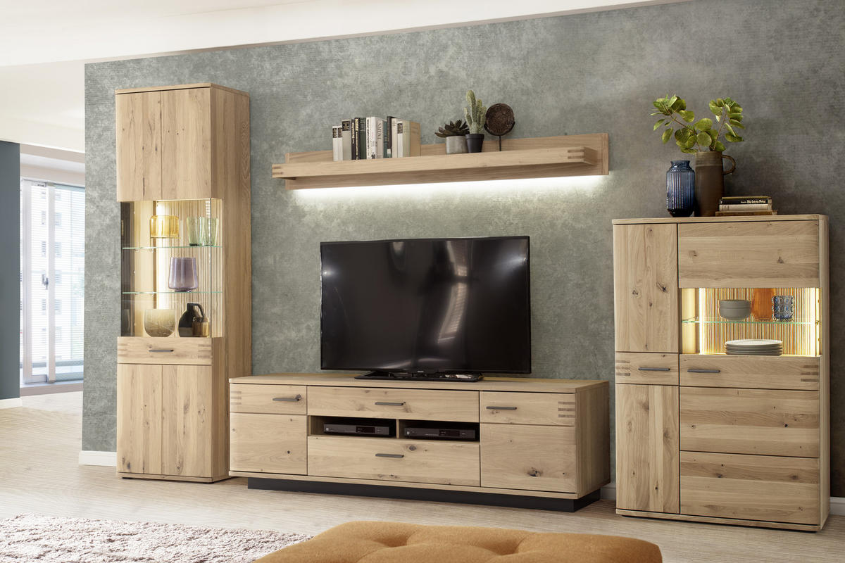 WOHNWAND  in Eichefarben 350/208/50 cm  - Eichefarben/Anthrazit, Design, Glas/Holz (350/208/50cm) - Livetastic