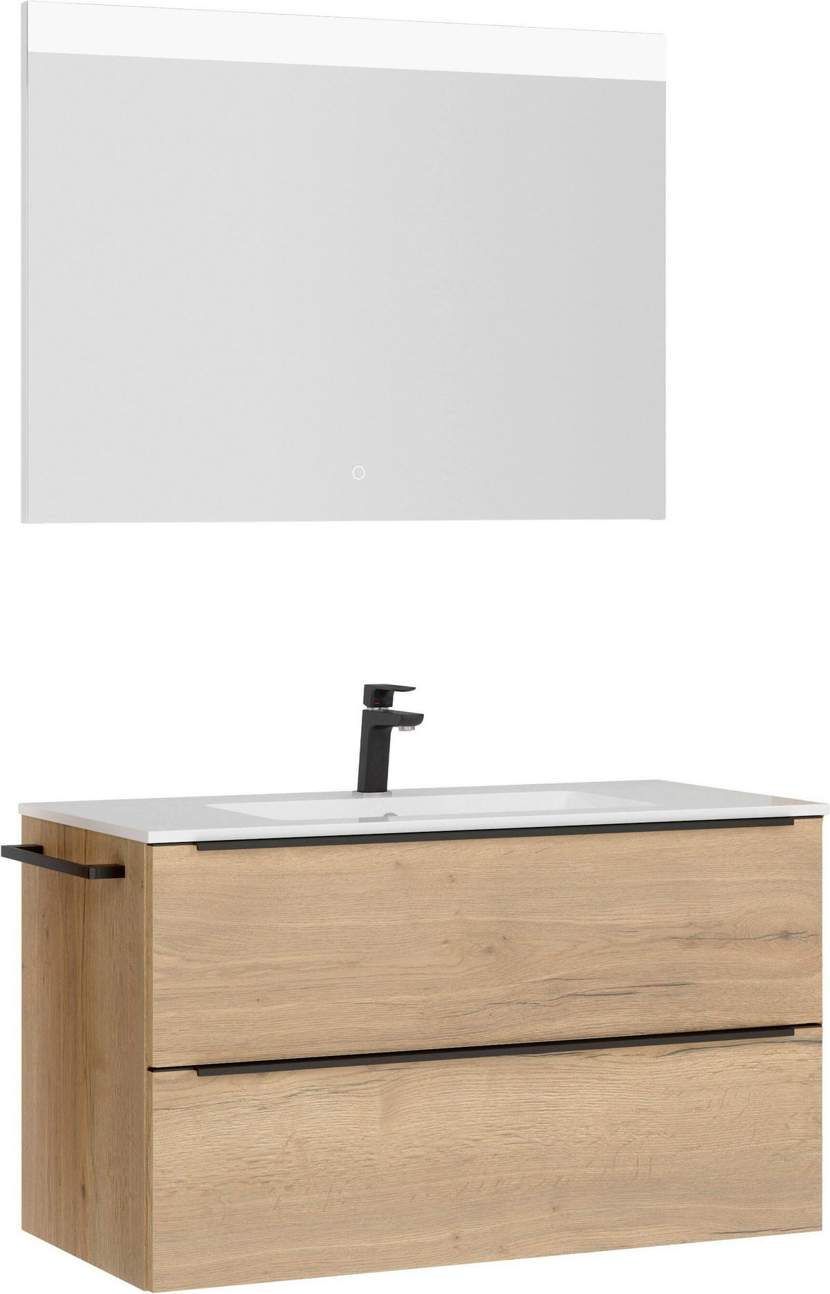 BADEZIMMER 3-teilig  in 101 cm  - Eichefarben/Schwarz, MODERN, Holzwerkstoff/Stein (101cm) - Nobilia