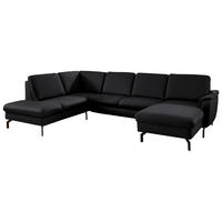 WOHNLANDSCHAFT Echtleder Schwarz  - Schwarz, Konventionell, Leder/Metall (224/306/168cm) - Beldomo Premium
