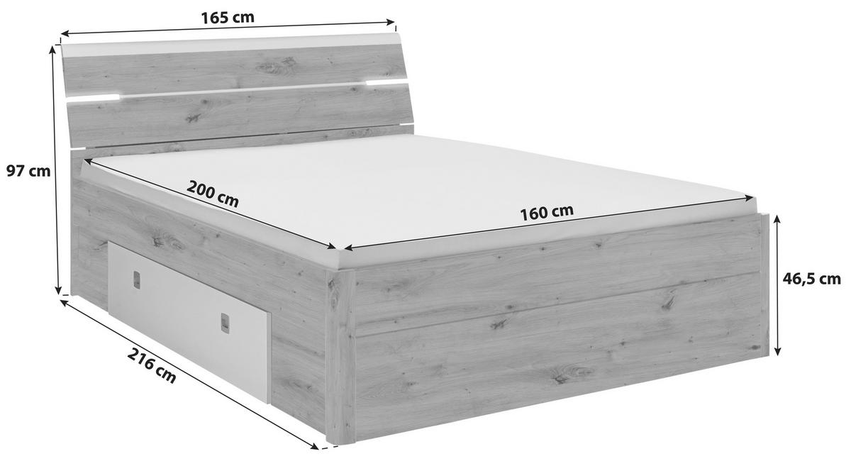 KREVET S PROSTOR. ZA ODLAGANJ   160/200 cm   bijela, hrast Artisan  - bijela/hrast Artisan, Konvencionalno, drvni materijal/plastika (160/200cm) - MID.YOU