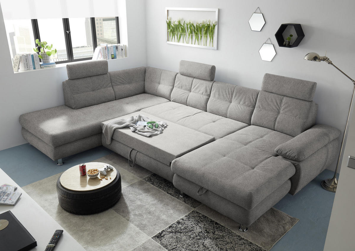 WOHNLANDSCHAFT in Webstoff Silberfarben  - Silberfarben, Modern, Kunststoff/Textil (233/349/177cm) - MID.YOU