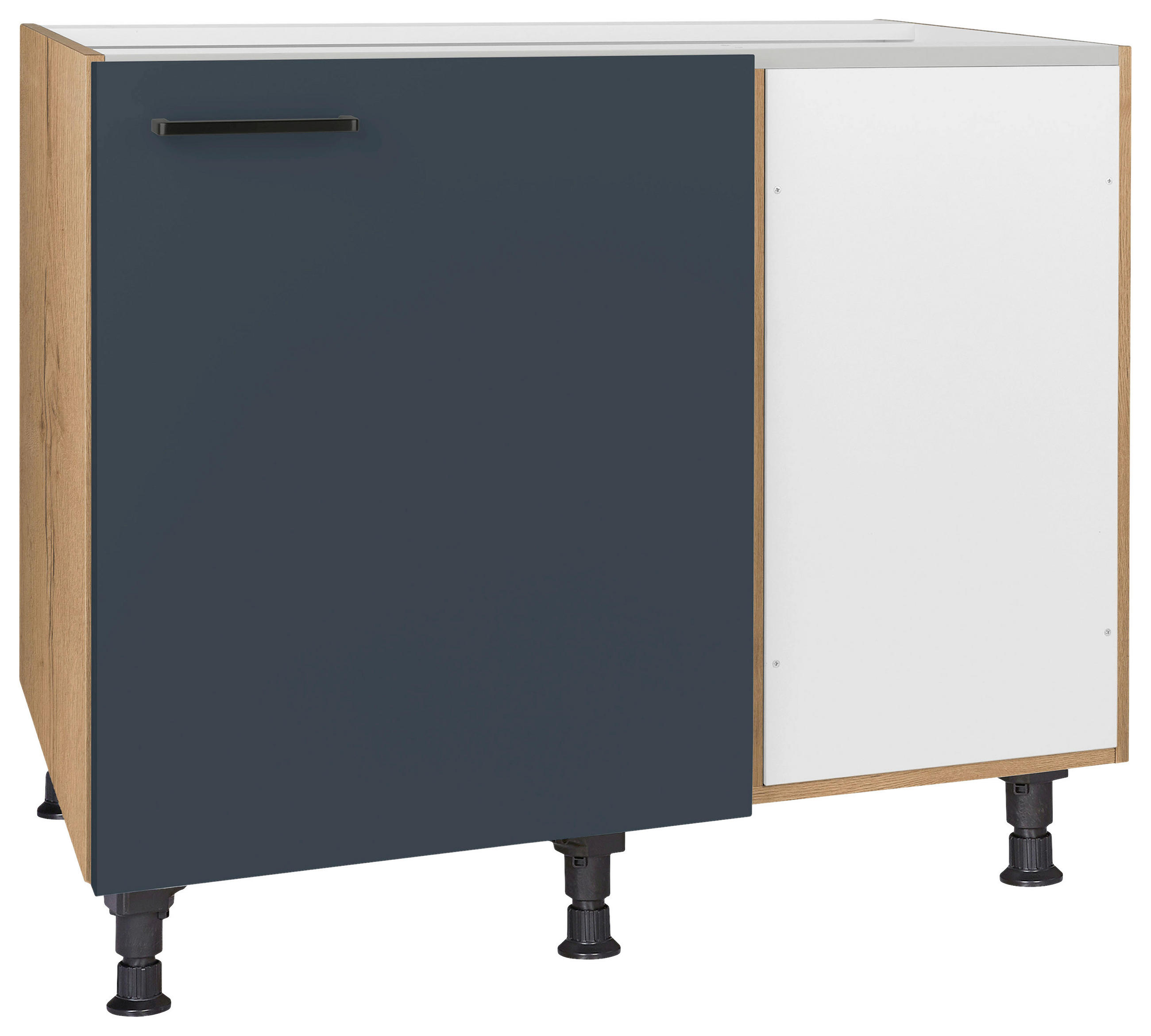 ECKUNTERSCHRANK 125/87/65 cm  - Blau/Eichefarben, MODERN, Holzwerkstoff/Metall (125/87/65cm) - Nobilia