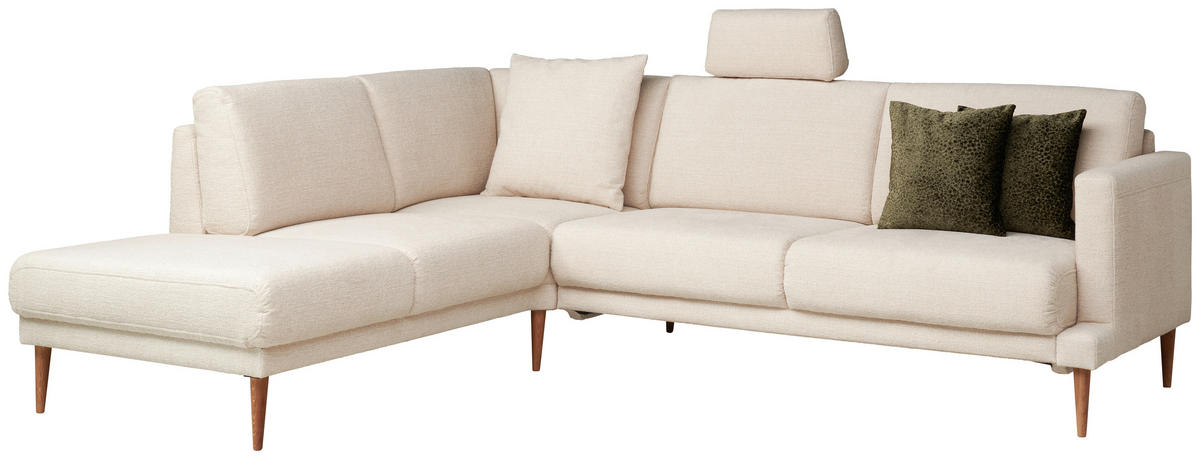 ECKSOFA  in Flachgewebe Beige  212/255 cm  - Eichefarben/Beige, KONVENTIONELL, Holz/Textil (212/255cm) - Valnatura