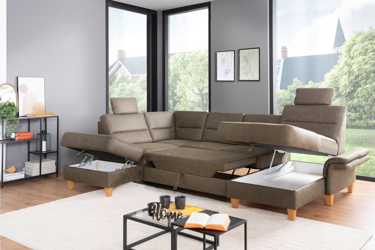 SEDACÍ SOUPRAVA, textil,  - tmavě hnědá/barvy dubu, Basics, dřevo/textil (213/303/162cm) - Cantus