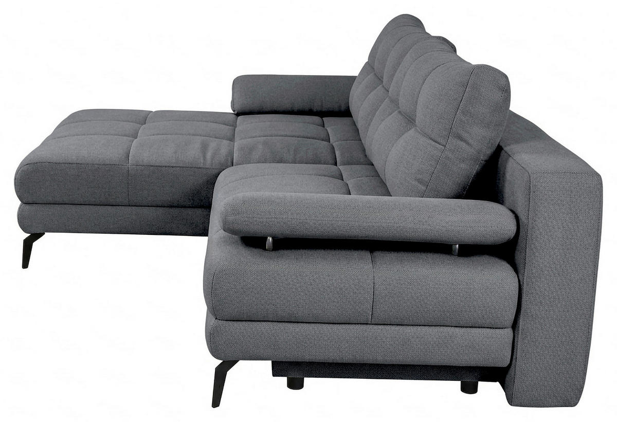 ECKSOFA Blau Struktur Rückenkissen, Bettkasten, Schlaffunktion, Rücken echt, Armteilverstellung, Liegefläche im Originalstoff  - Blau/Beige, MODERN, Textil/Metall (181/263cm) - Carryhome
