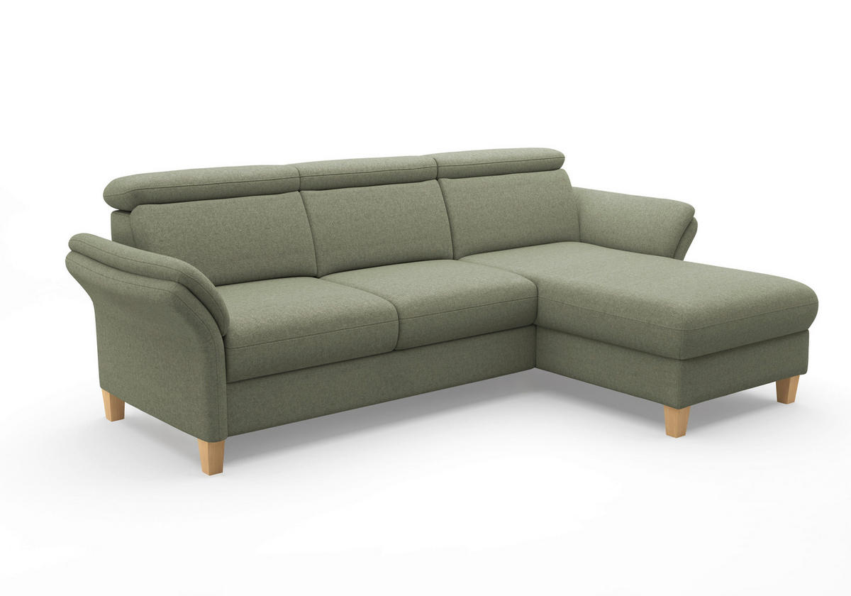 ECKSOFA GLENDALE E Olivgrün Flachgewebe  - Eichefarben/Olivgrün, KONVENTIONELL, Holz/Textil (253/166cm) - Sit & More