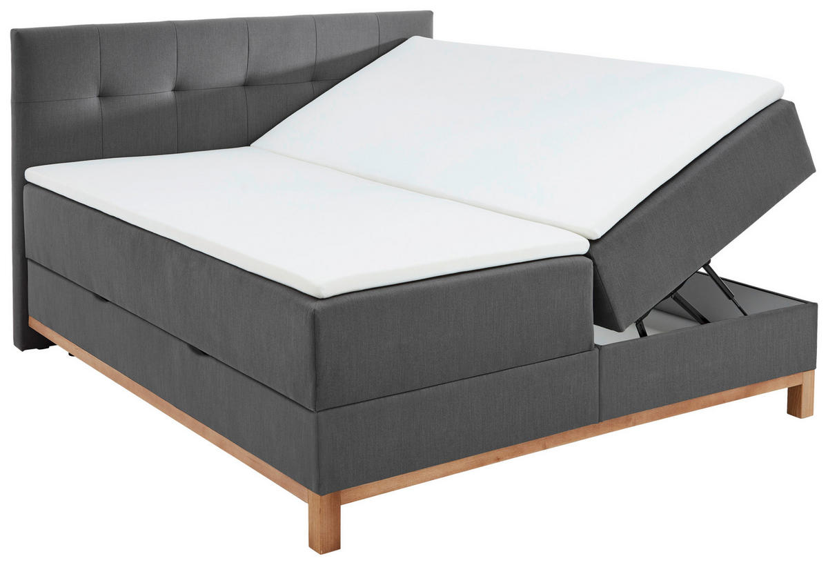 BOXBETT 180/200 cm,  in Anthrazit, Bettkasten, Topper, H3 + H3 = fest  - Eichefarben/Anthrazit, MODERN, Holz/Textil (180/200cm) - Livetastic