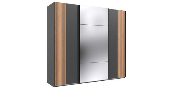 SCHWEBETÜRENSCHRANK in Graphitfarben, Eiche Artisan - Schwarz/Graphitfarben, Trend, Glas/Holzwerkstoff (225/208/64cm) - Carryhome
