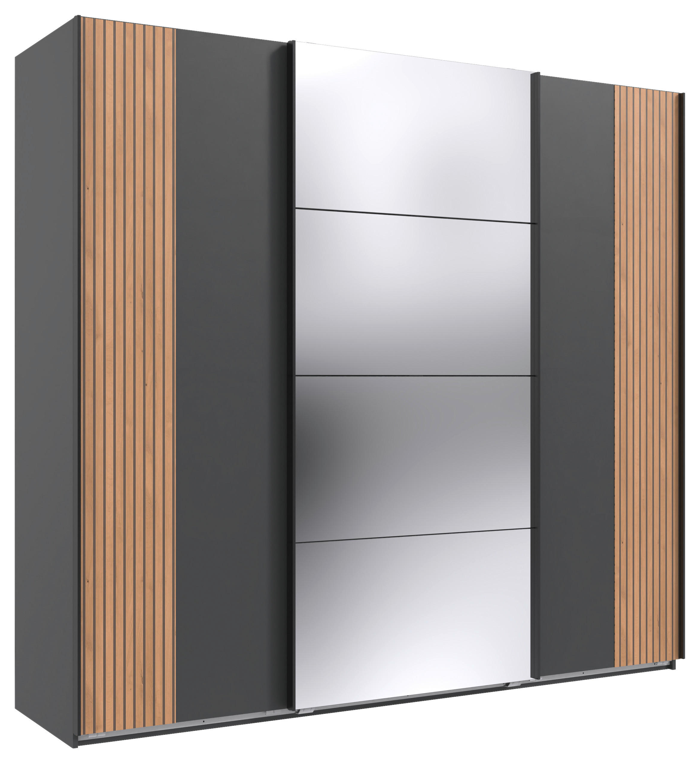 Thumbnail - Ti'me Schwebetürenschrank, Graphit, Eiche Artisan, Metall, 3 Fächer, 270x208x64 cm, BQ - Bündnis für Qualität, Made in G...