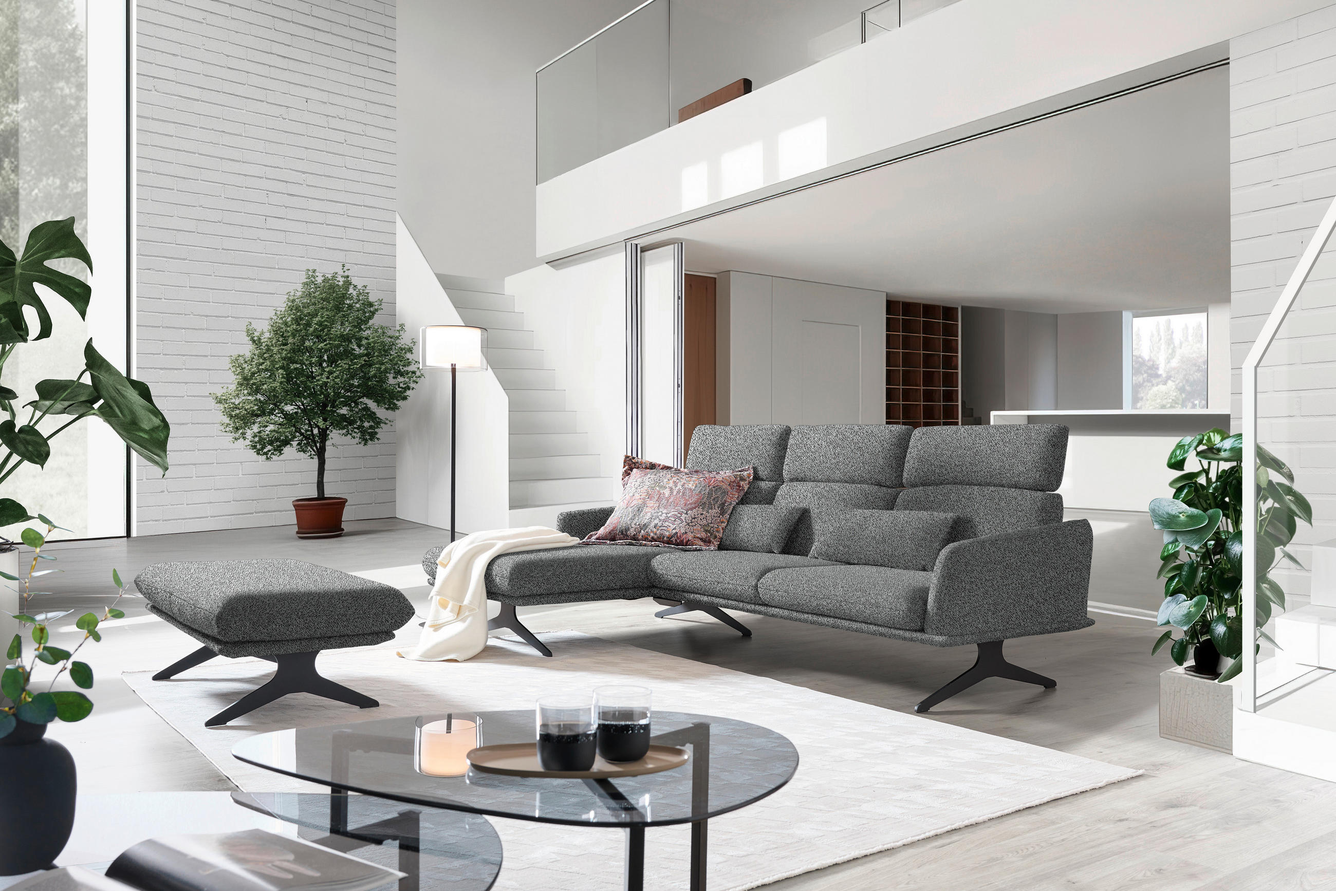 ECKSOFA in Flachgewebe Grau  - Schwarz/Grau, Design, Textil/Metall (152/259cm) - Dieter Knoll