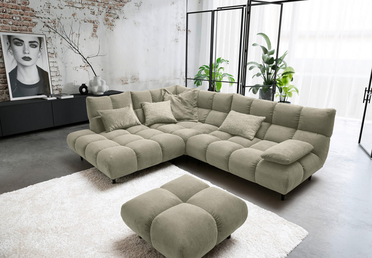 ECKSOFA Ottomane links, Eckteil  Sandfarben Feincord  - Sandfarben/Schwarz, Design, Holz/Textil (215/288cm) - Pure Home Lifestyle