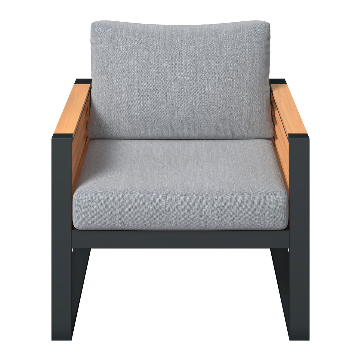 LOUNGEGARNITUR 4-teilig   207/76/85 cm Teakholz Aluminium  - Schwarz/Teakfarben, MODERN, Holz/Textil (207/76/85cm) - Ambia Garden