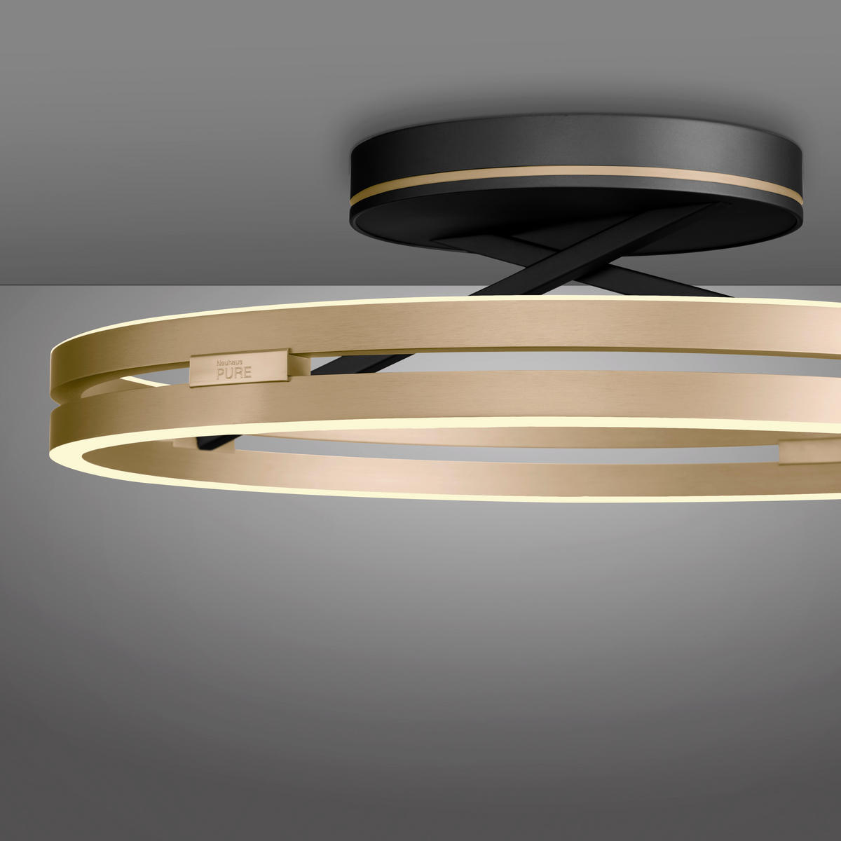 LED-DECKENLEUCHTE 60/60/17.8 cm  - Messingfarben/Schwarz, Design, Kunststoff/Metall (60/60/17.8cm) - Neuhaus PURE